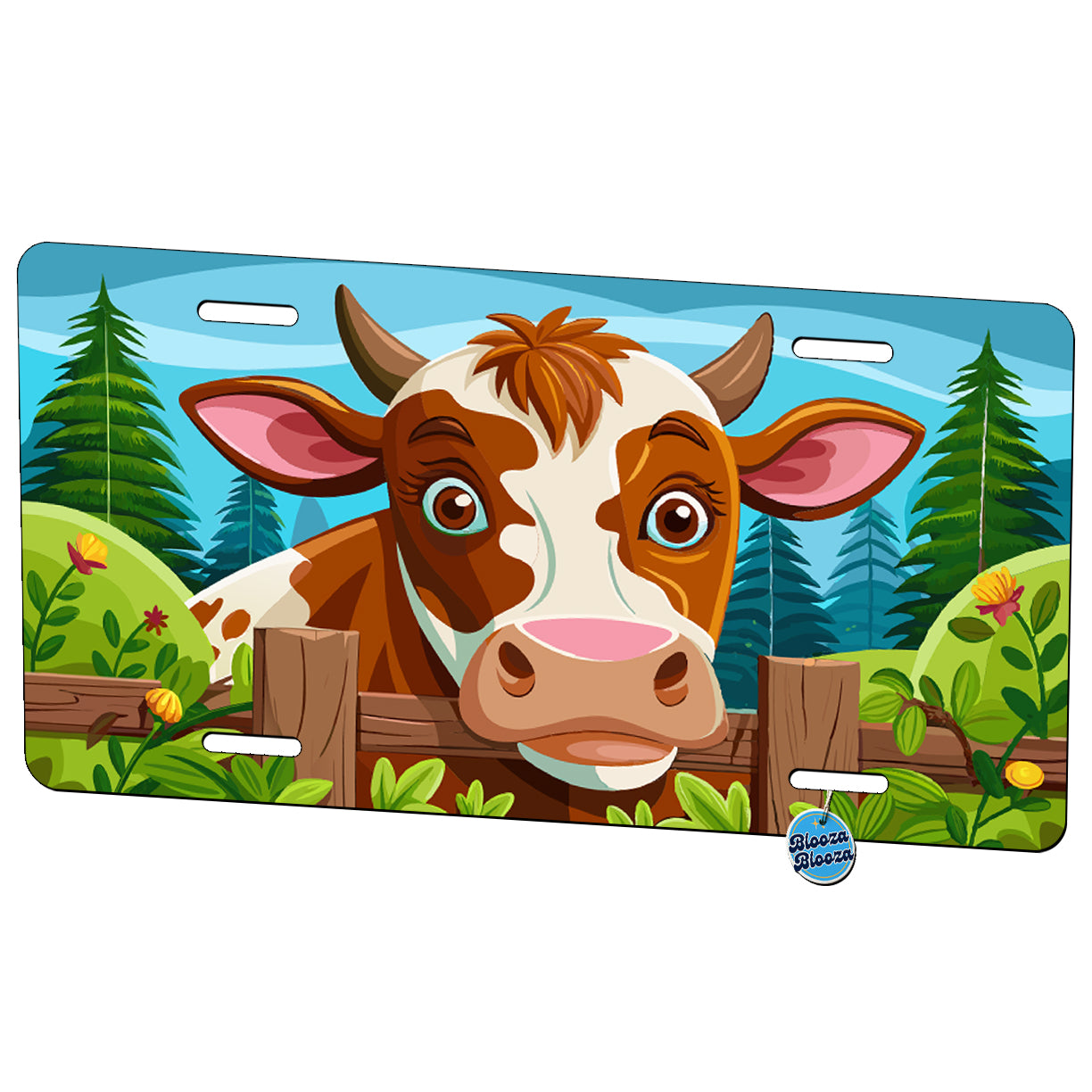 Peeking Cow Over Fence Metal Vanity Novelty Tag License Plate for Trucks Cars SUVs