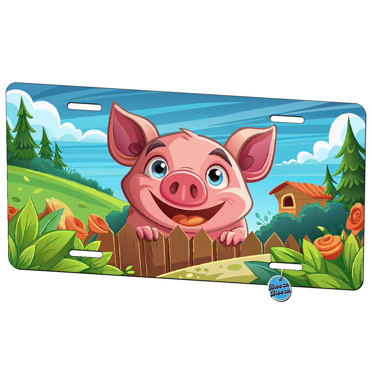 Peeking Happy Pig Metal Vanity Novelty Tag License Plate for Trucks Cars SUVs