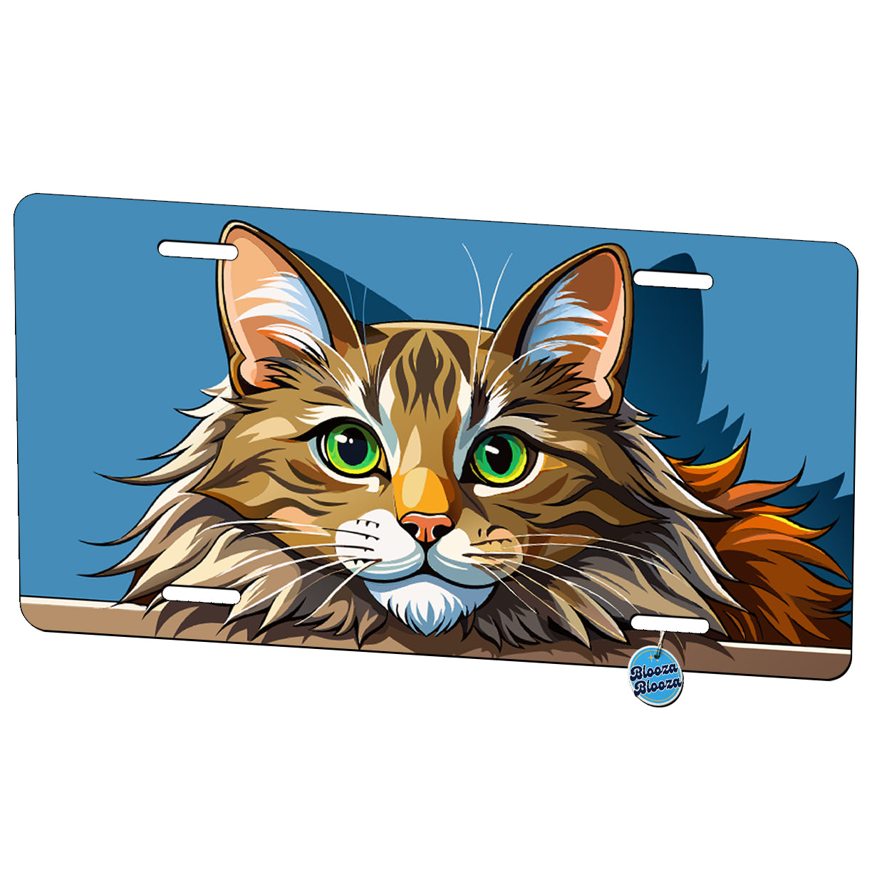 Peeking Maine Coon Cat Metal Vanity Novelty Tag License Plate for Trucks Cars SUVs