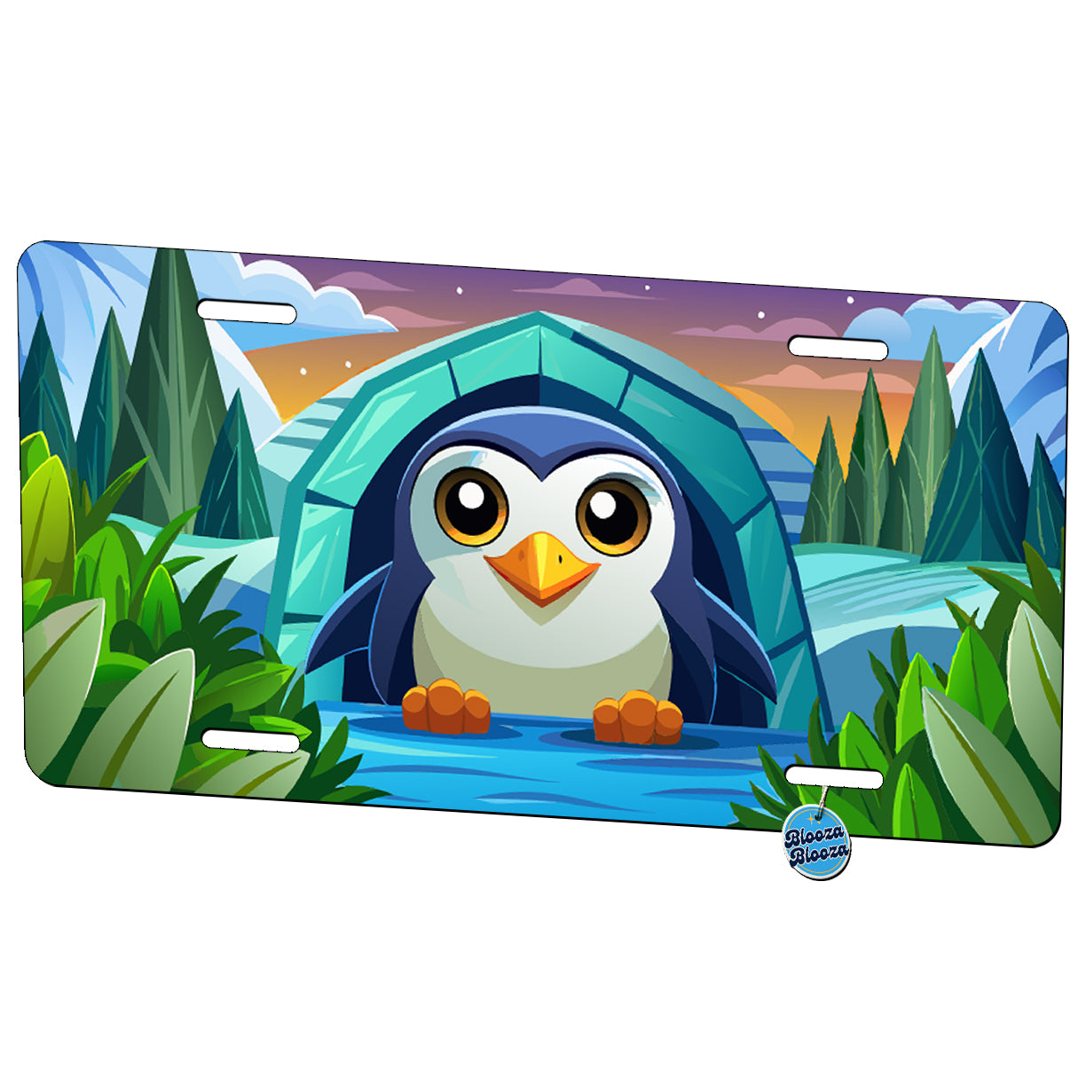 Peeking Penguin Igloo Metal Vanity Novelty Tag License Plate for Trucks Cars SUVs