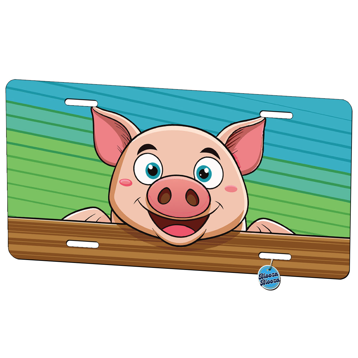 Peeking Pig Smiling Metal Vanity Novelty Tag License Plate for Trucks Cars SUVs