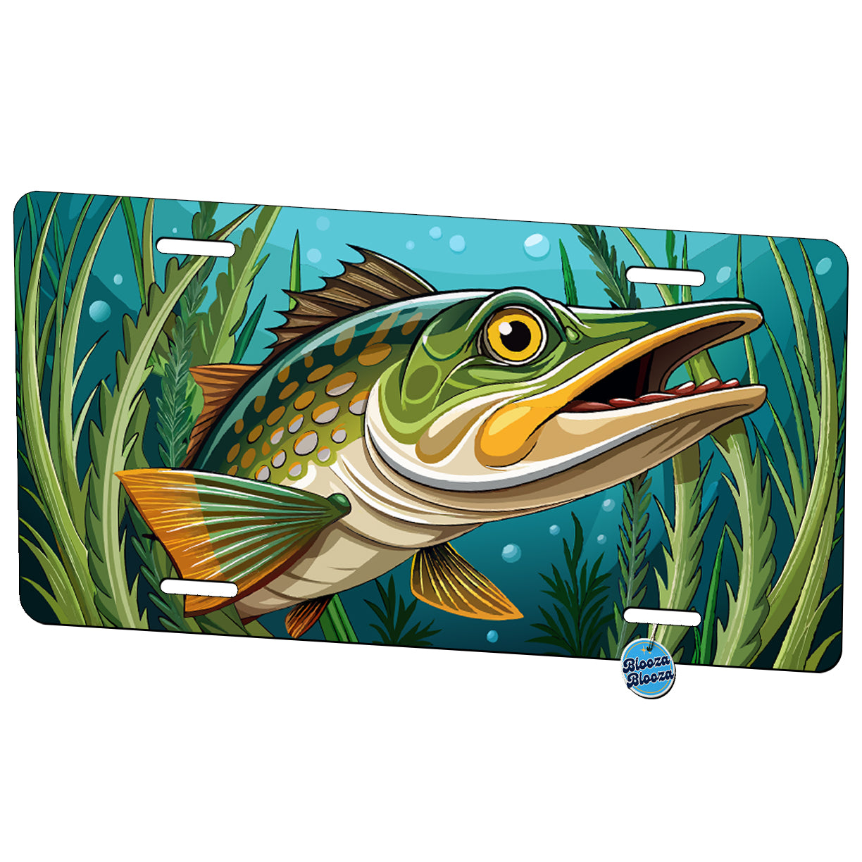 Peeking Pike Fish Metal Vanity Novelty Tag License Plate for Trucks Cars SUVs