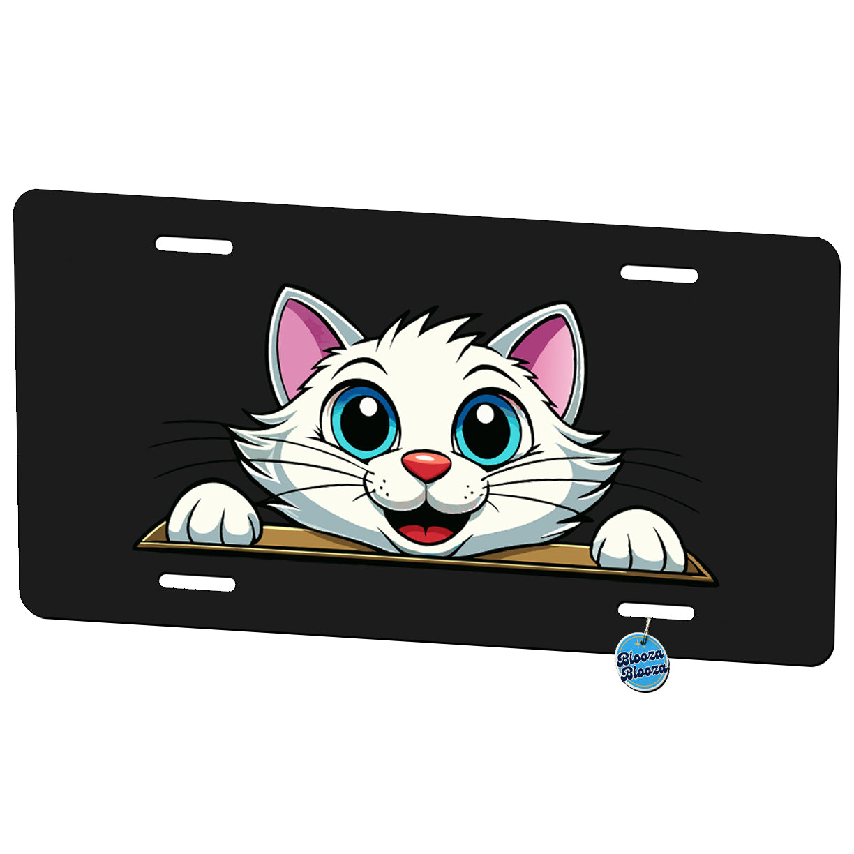 Peeking White Cat Metal Vanity Novelty Tag License Plate for Trucks Cars SUVs
