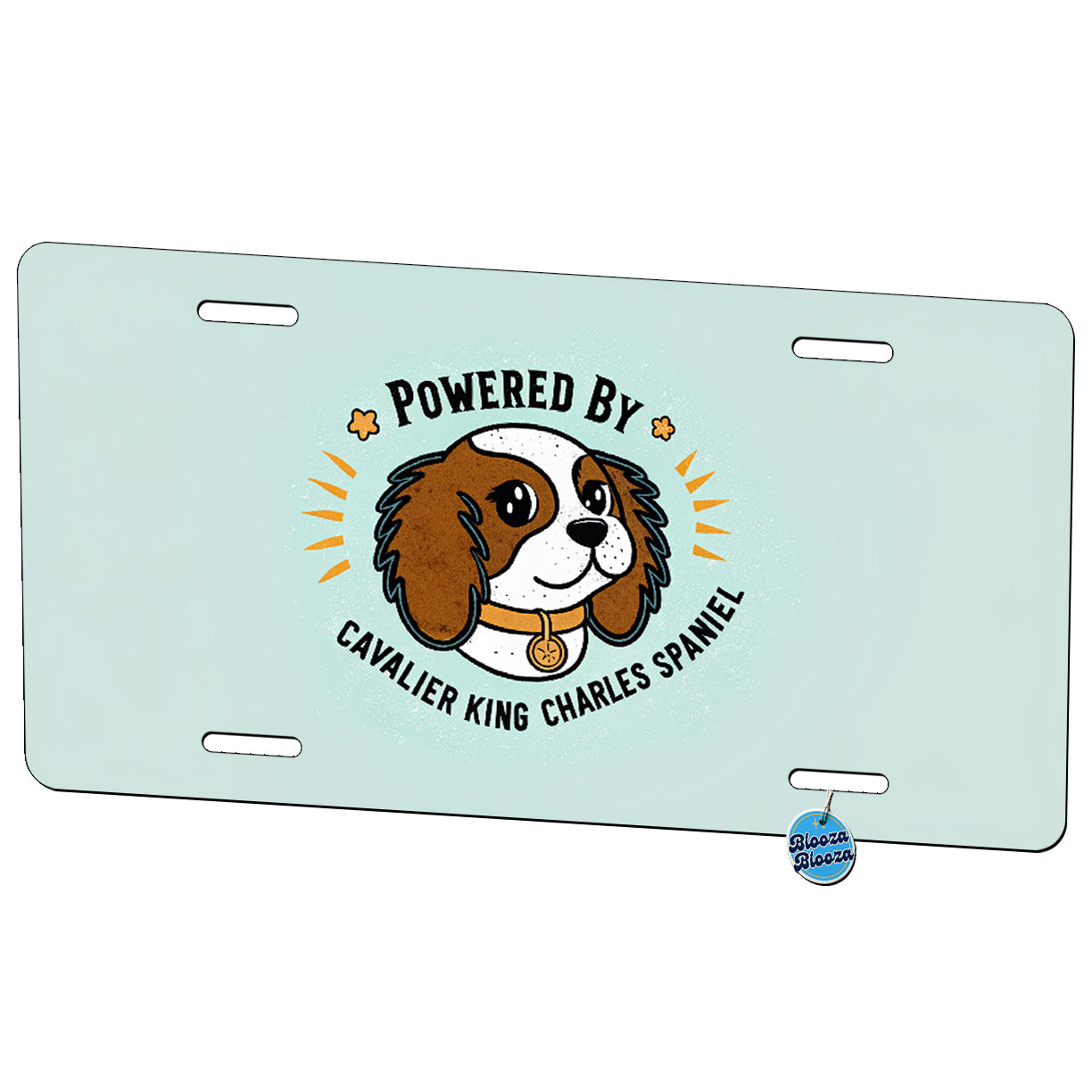 Powered By Cavalier King Charles Spaniel Dog Metal Vanity Novelty Tag License Plate for Trucks Cars SUVs