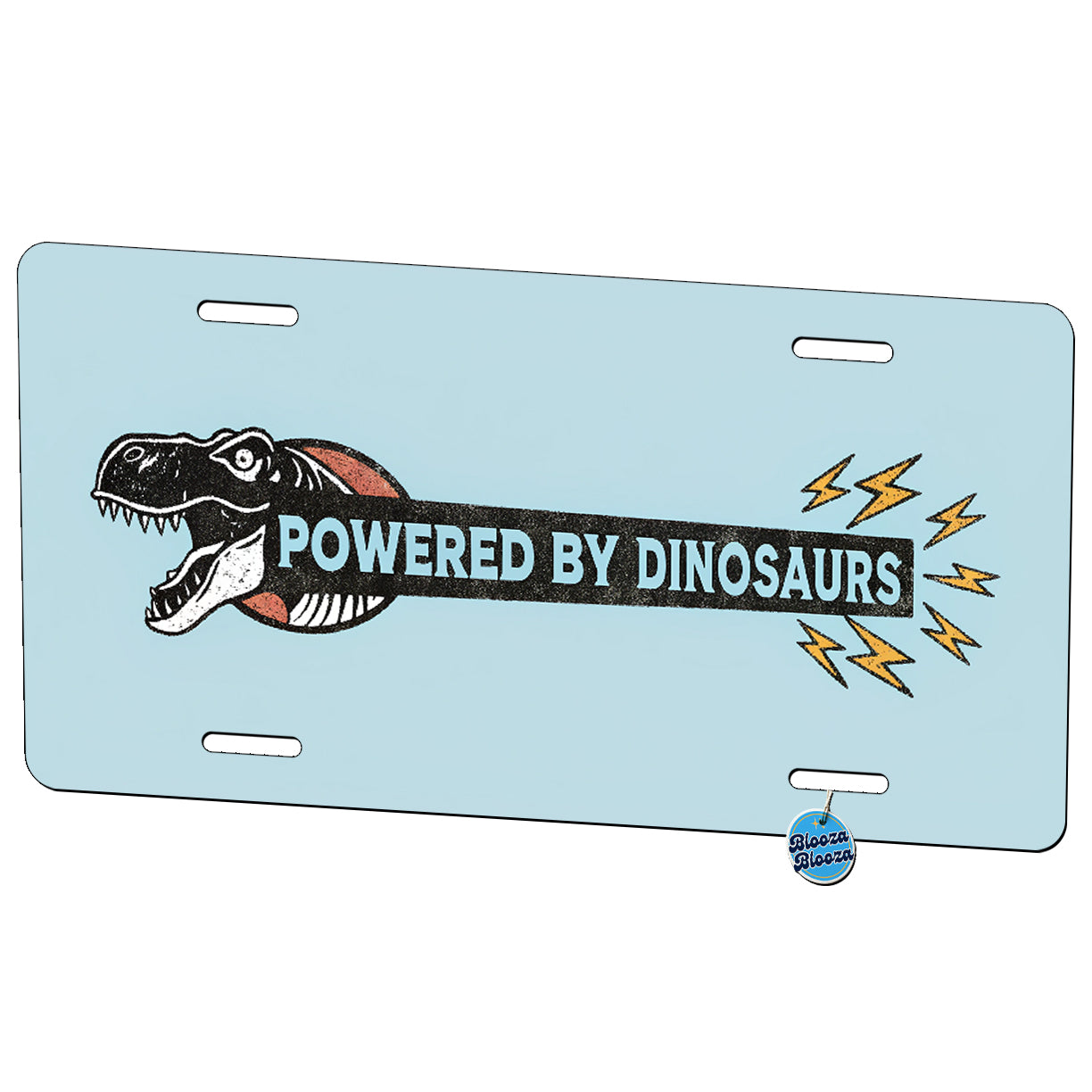 Powered By Dinosaurs Funny Metal Vanity Novelty Tag License Plate for Trucks Cars SUVs