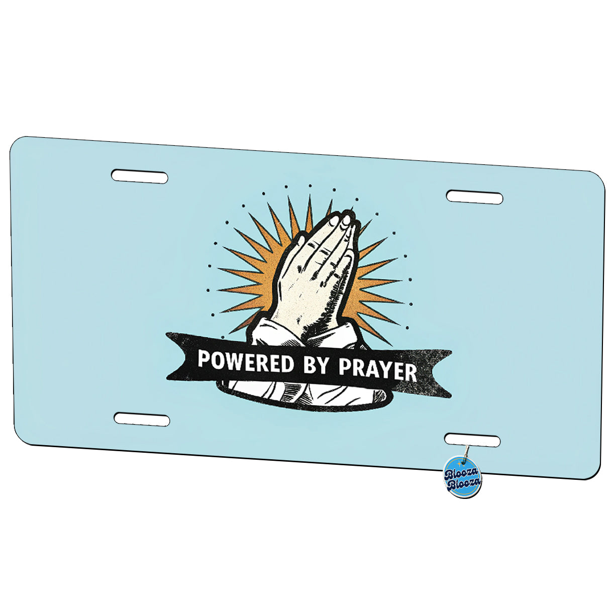Powered By Prayer Praying Christian Metal Vanity Novelty Tag License Plate for Trucks Cars SUVs