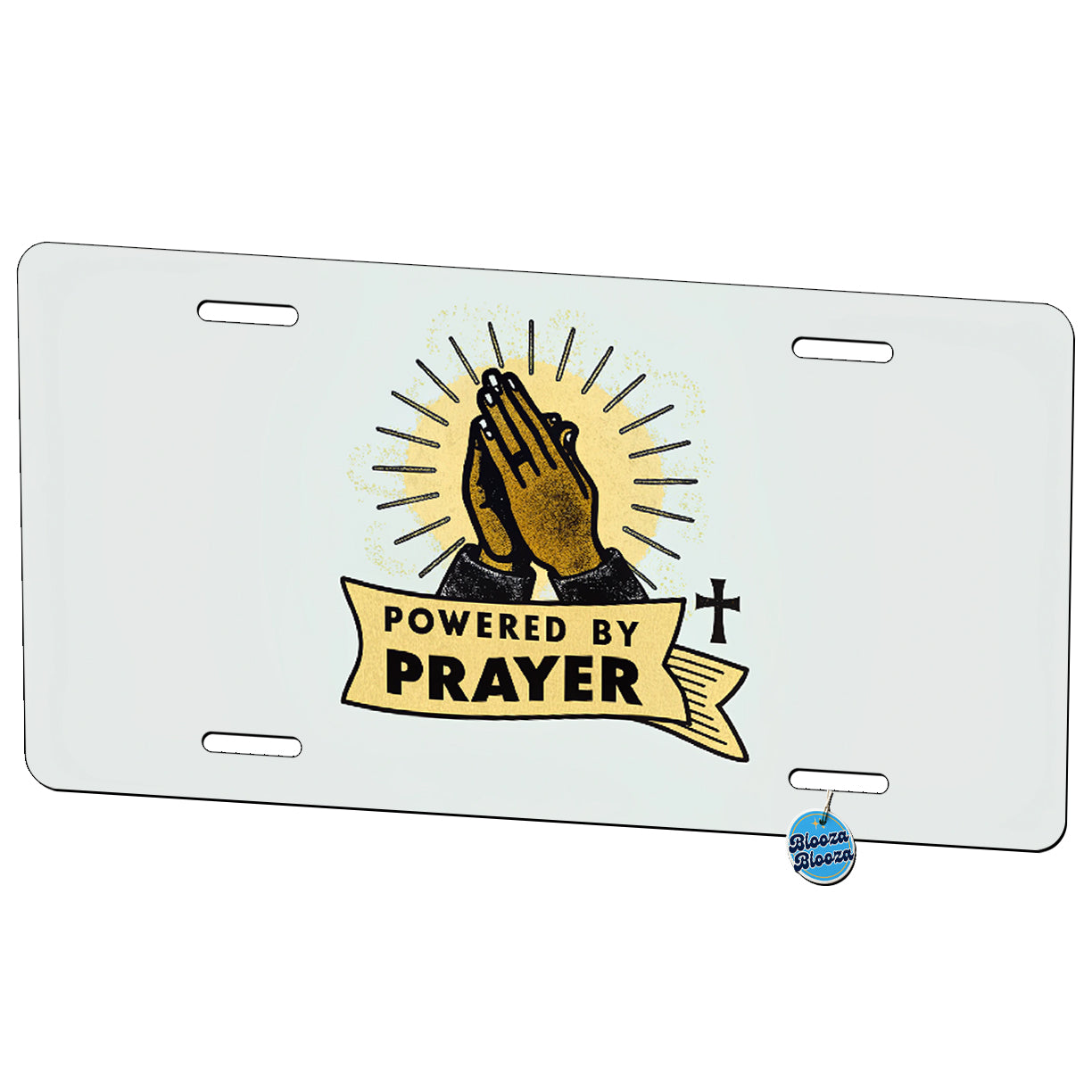 Powered By Prayer Praying Cross Christian Metal Vanity Novelty Tag License Plate for Trucks Cars SUVs