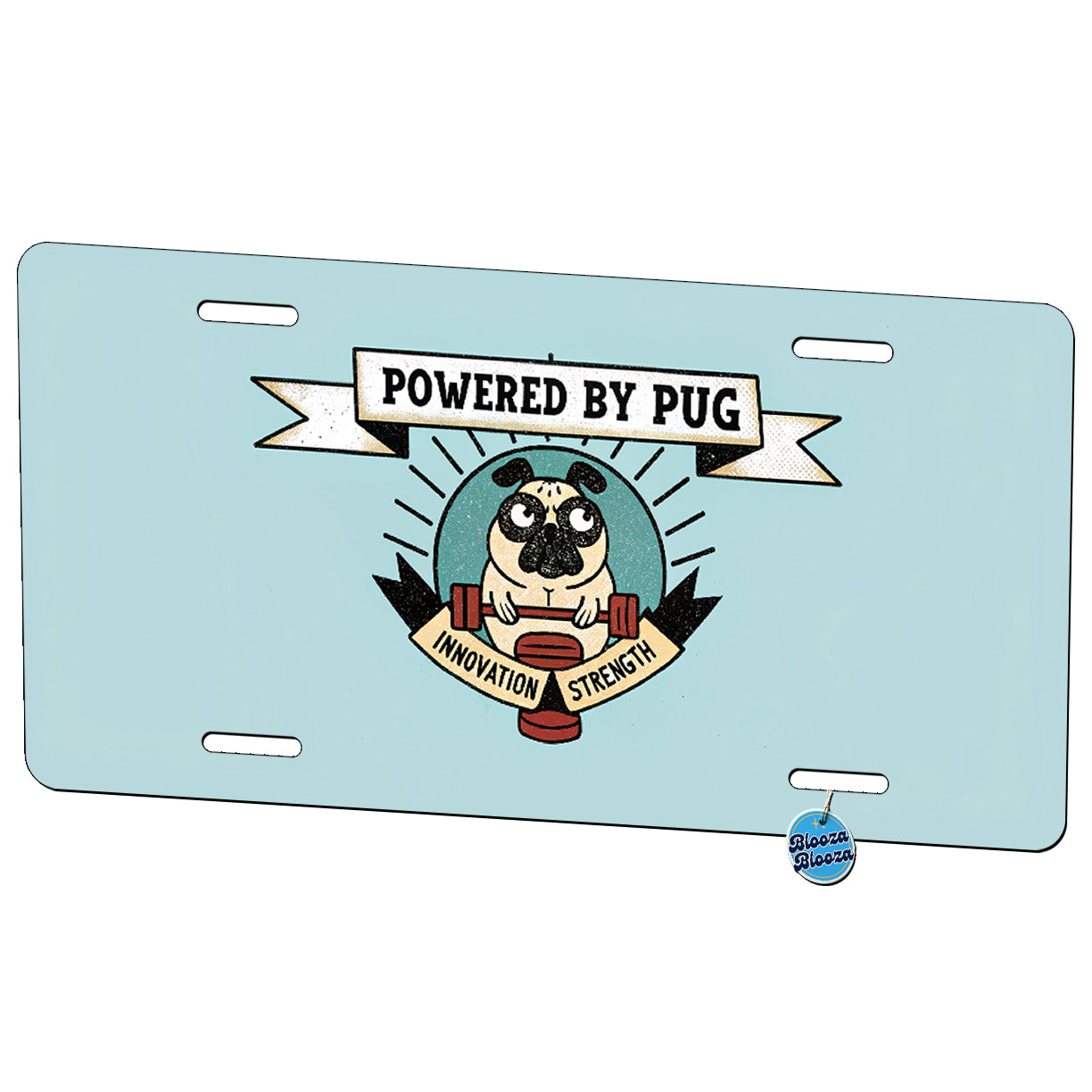 Powered By Pug Dog Metal Vanity Novelty Tag License Plate for Trucks Cars SUVs