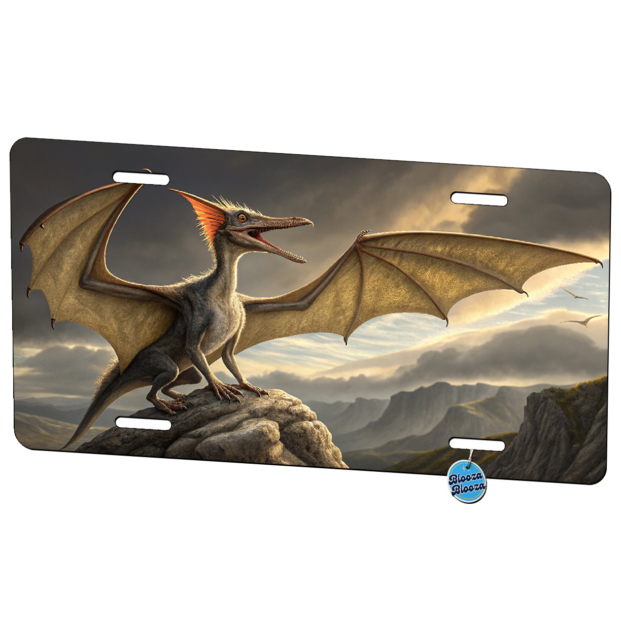 Pterodactylus Dinosaur On Mountain Metal Vanity Novelty Tag License Plate for Trucks Cars SUVs