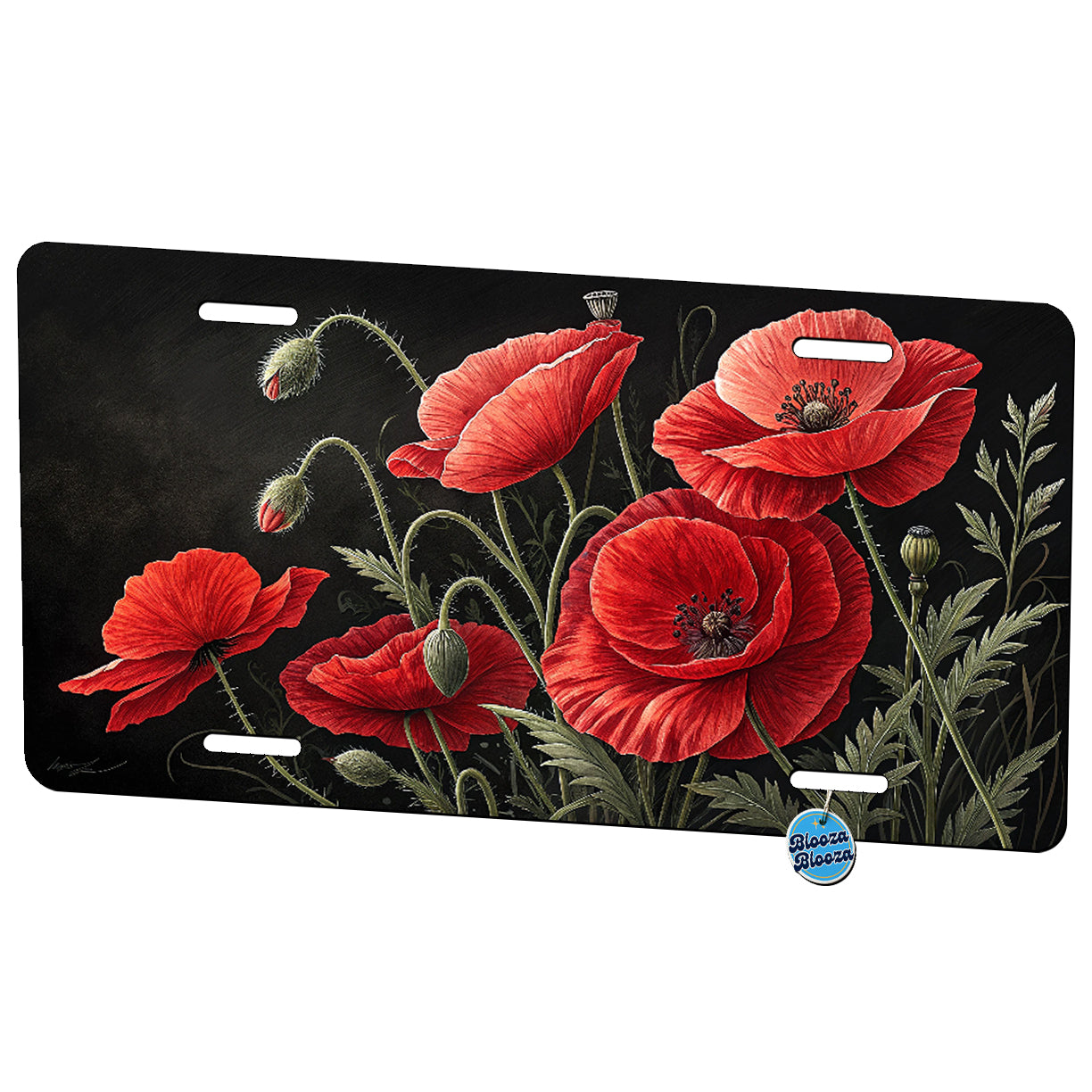 Red Poppies Poppy Flowers Black Background Metal Vanity Novelty Tag License Plate for Trucks Cars SUVs