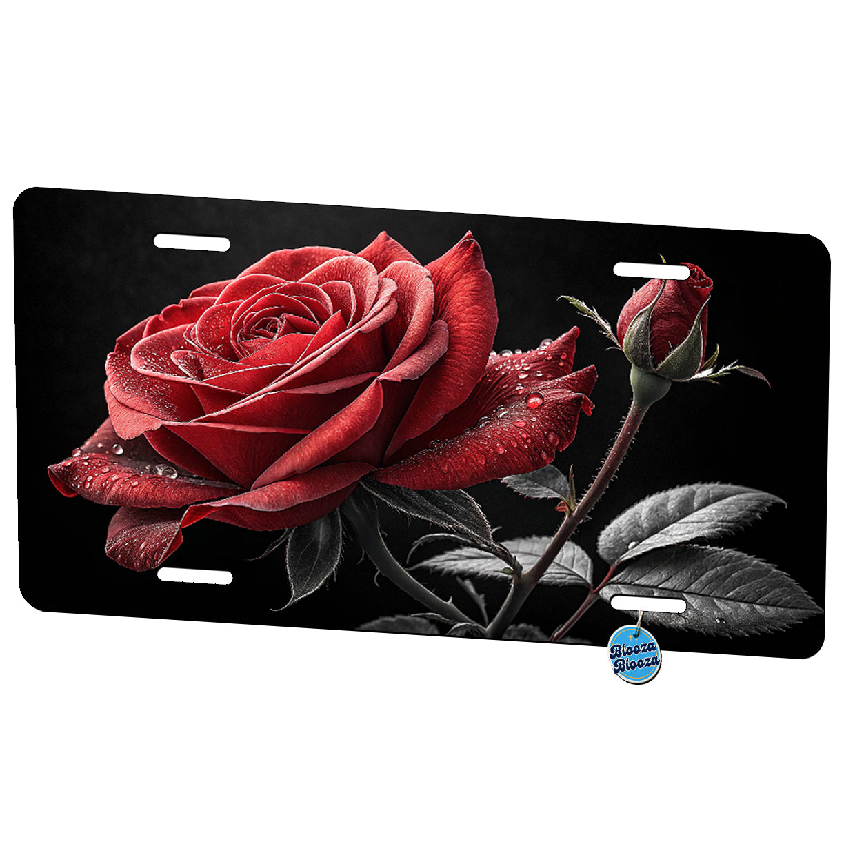 Red Rose Against Black Background Metal Vanity Novelty Tag License Plate for Trucks Cars SUVs