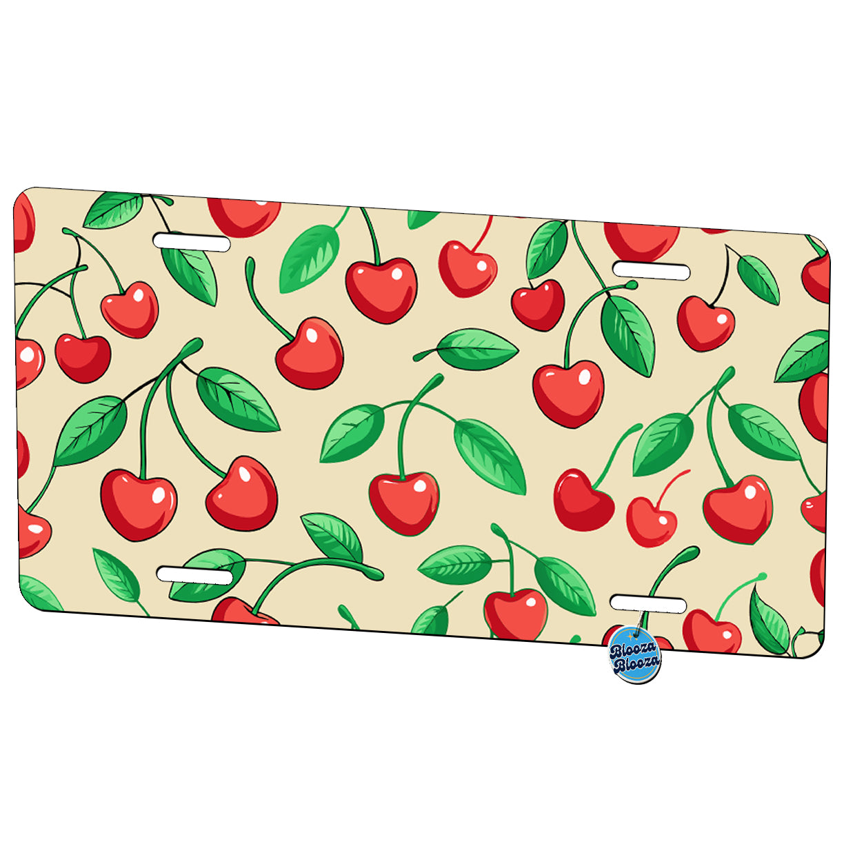 Scattered Cherries Pattern Metal Vanity Novelty Tag License Plate for Trucks Cars SUVs