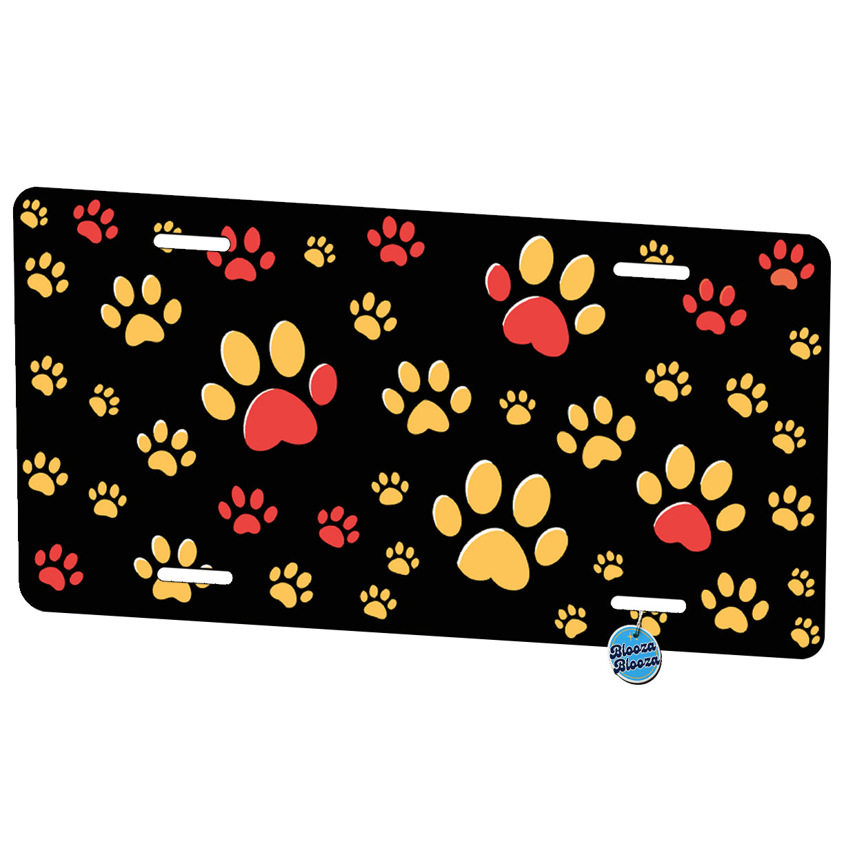 Scattered Paw Prints On Black Metal Vanity Novelty Tag License Plate for Trucks Cars SUVs