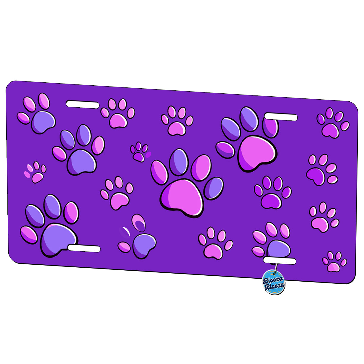 Scattered Paw Prints On Purple Metal Vanity Novelty Tag License Plate for Trucks Cars SUVs