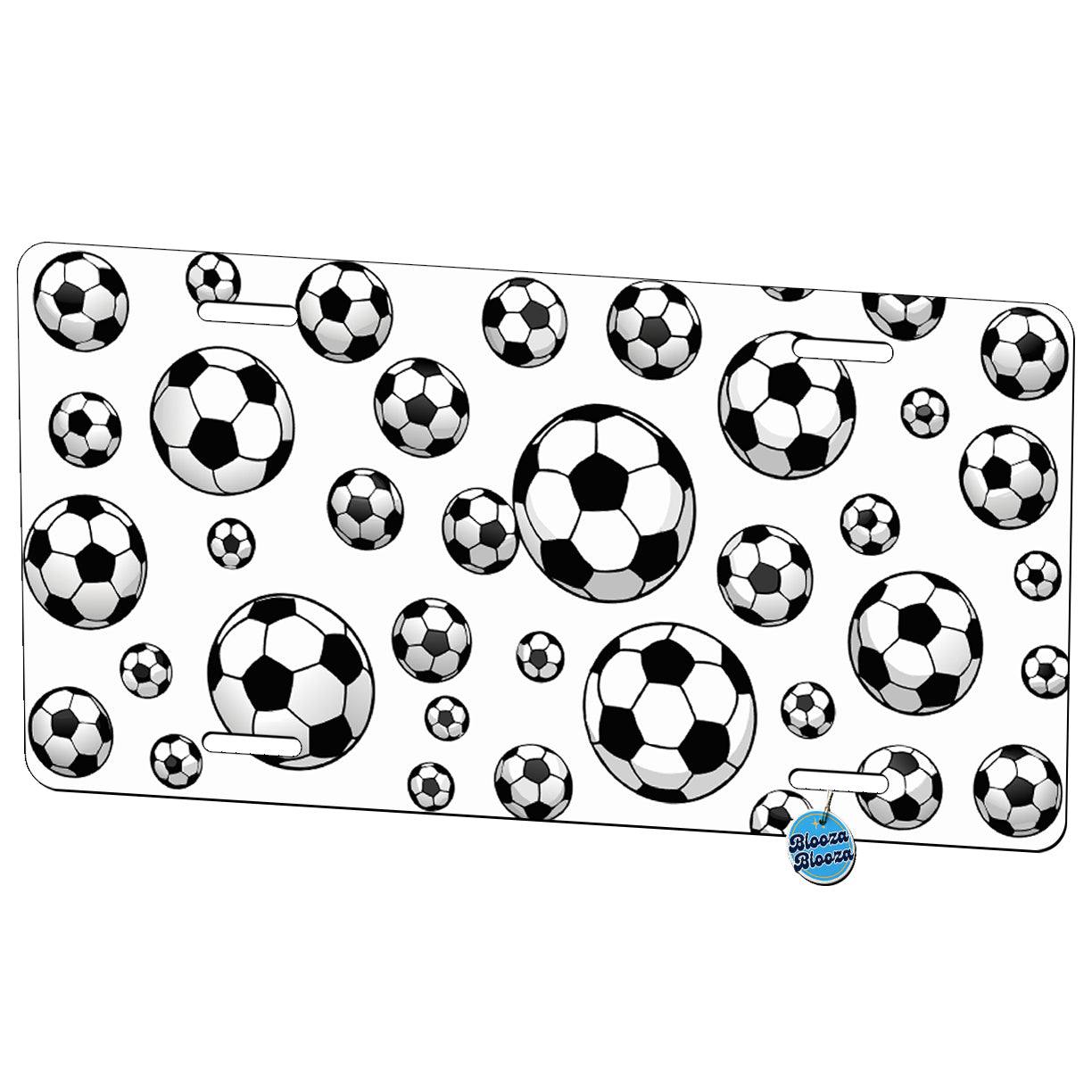 Scattered Soccer Balls Pattern Black And White Metal Vanity Novelty Tag License Plate for Trucks Cars SUVs