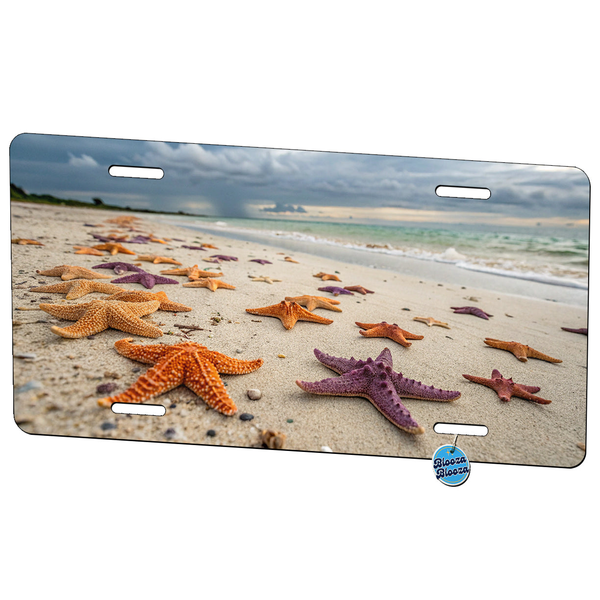 Scattered Starfish Beach Ocean Metal Vanity Novelty Tag License Plate for Trucks Cars SUVs