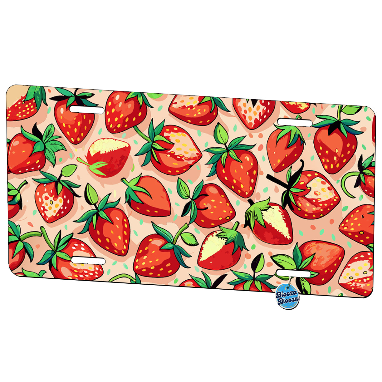 Scattered Strawberries Pattern Metal Vanity Novelty Tag License Plate for Trucks Cars SUVs