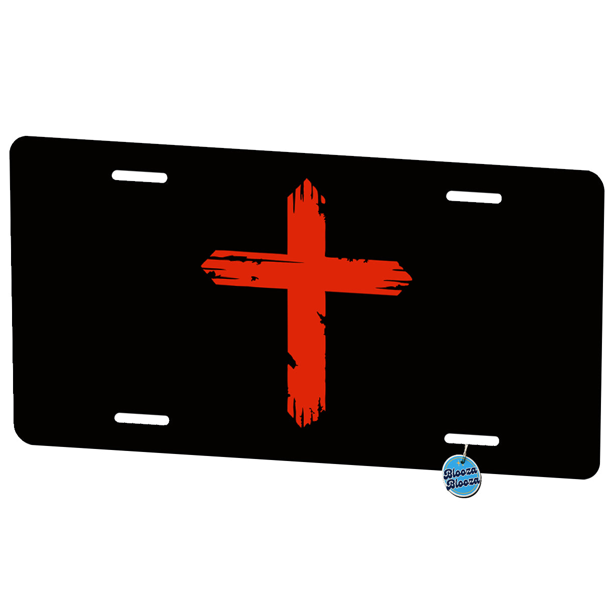 Simple Distressed Red Cross On Black Background Metal Vanity Novelty Tag License Plate for Trucks Cars SUVs