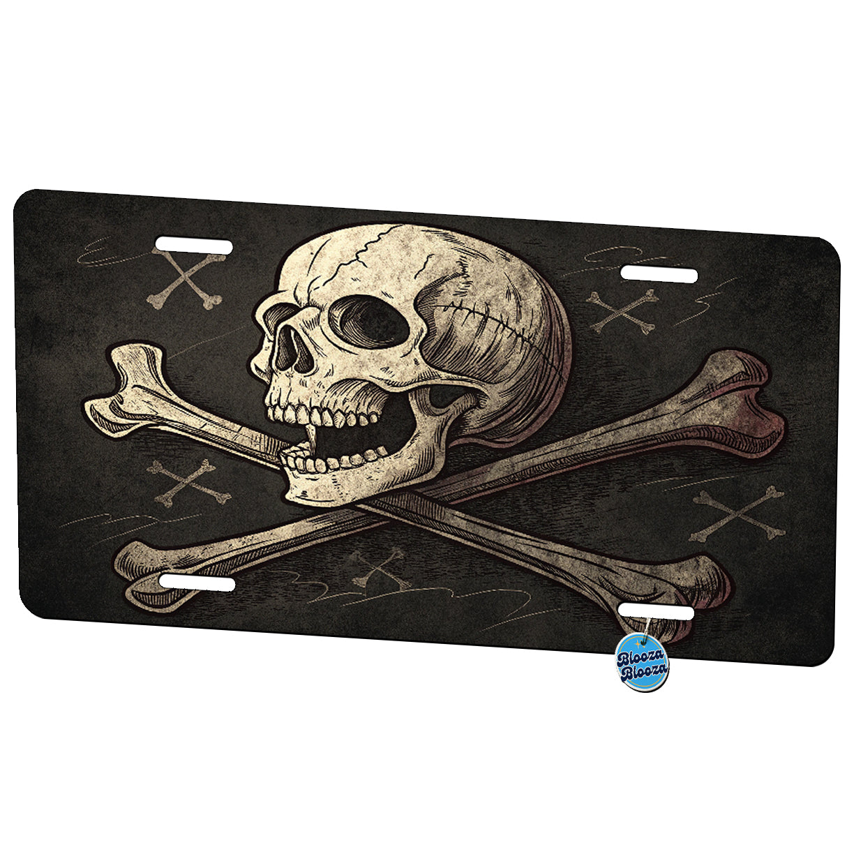 Skull And Crossbones Dark Background Metal Vanity Novelty Tag License Plate for Trucks Cars SUVs