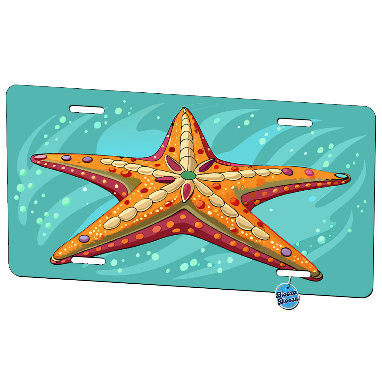 Starfish Pretty Blue Background Metal Vanity Novelty Tag License Plate for Trucks Cars SUVs