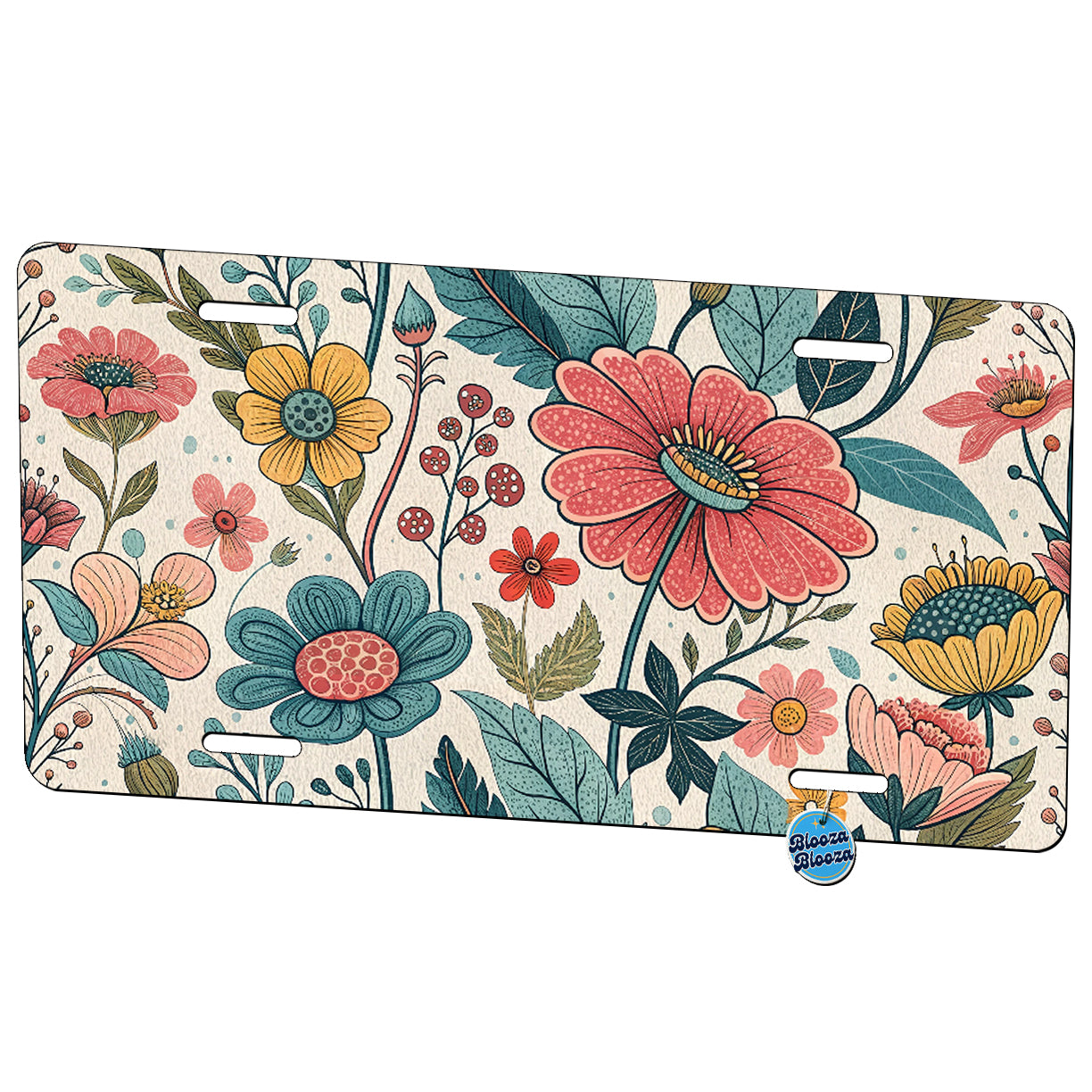 Vintage Groovy Flowers Scattered Metal Vanity Novelty Tag License Plate for Trucks Cars SUVs