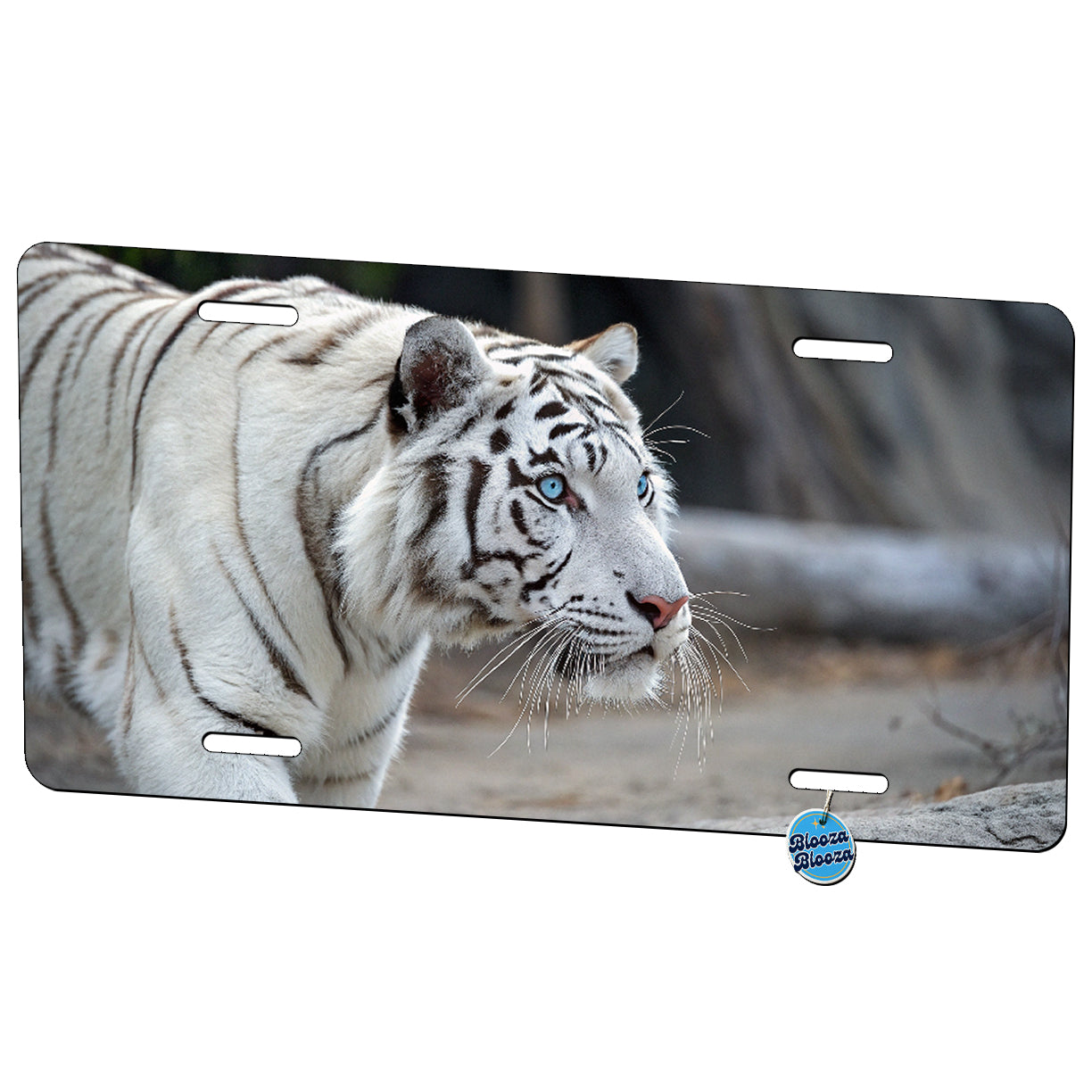 White Tiger Blue Eyes Staring Metal Vanity Novelty Tag License Plate for Trucks Cars SUVs