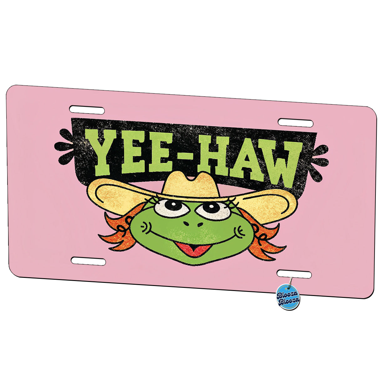 Yee Haw Girl Frog Wearing Cowboy Hat Metal Vanity Novelty Tag License Plate for Trucks Cars SUVs