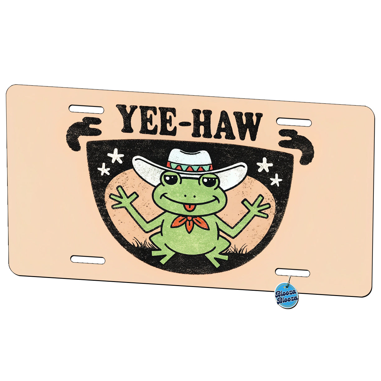 Yee Haw With Frog Wearing Cowboy Hat Metal Vanity Novelty Tag License Plate for Trucks Cars SUVs