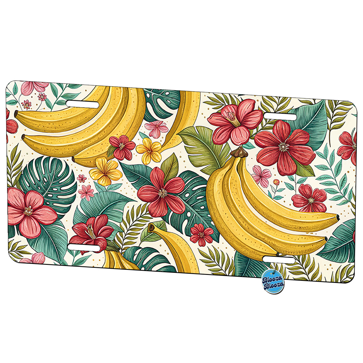 Bananas Flowers Pattern Metal Vanity Novelty Tag License Plate for Trucks Cars SUVs