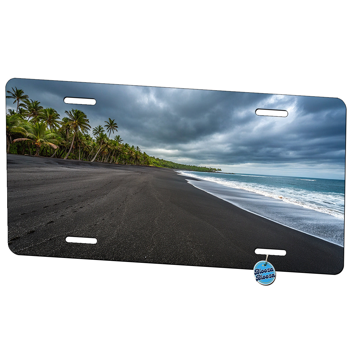 Beautiful Black Sand Beach Metal Vanity Novelty Tag License Plate for Trucks Cars SUVs