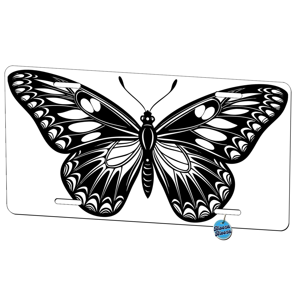 Butterfly Black White Metal Vanity Novelty Tag License Plate for Trucks Cars SUVs