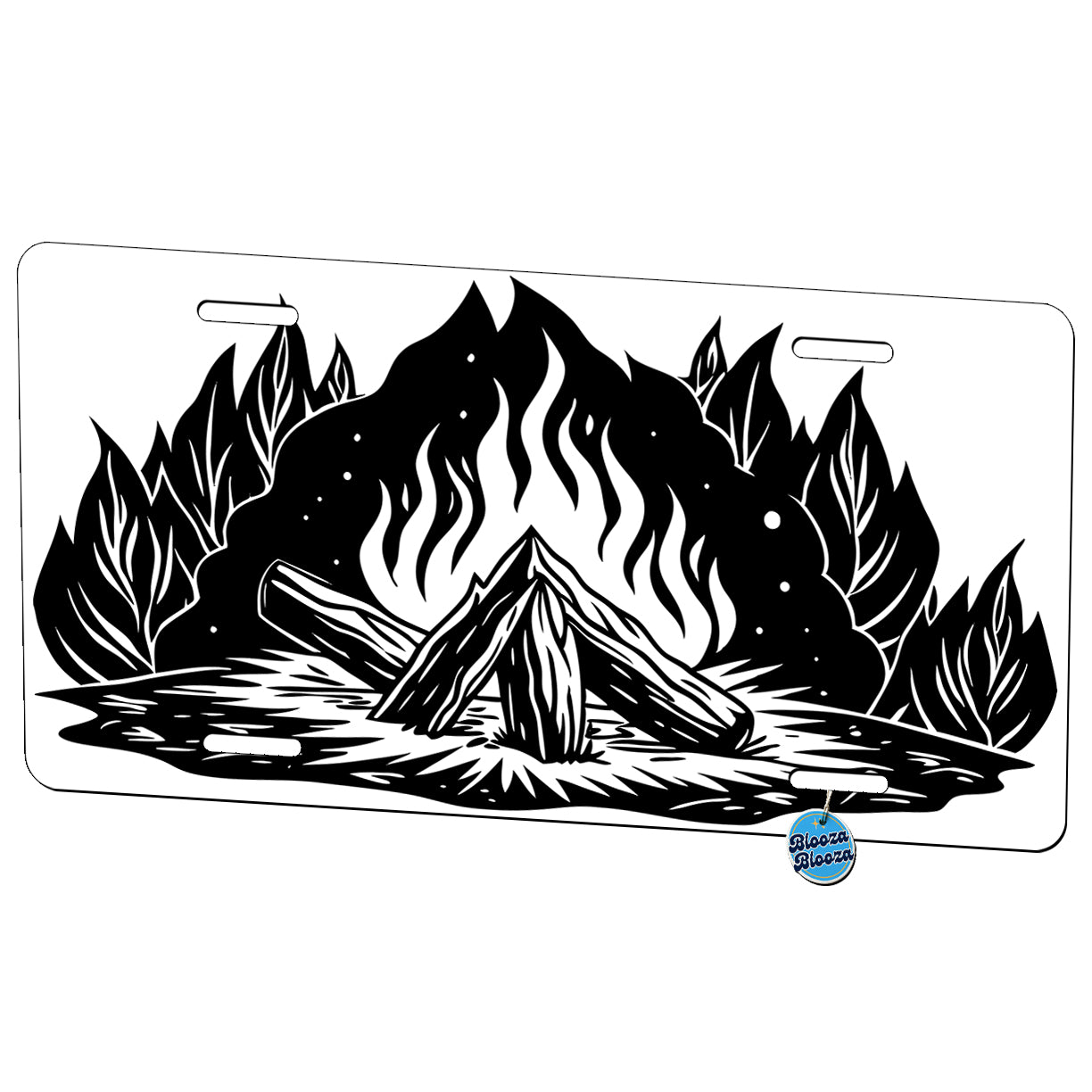 Campfire Black White Metal Vanity Novelty Tag License Plate for Trucks Cars SUVs