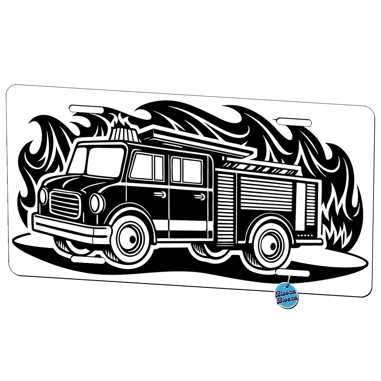 Fire Engine Truck Black White Metal Vanity Novelty Tag License Plate for Trucks Cars SUVs