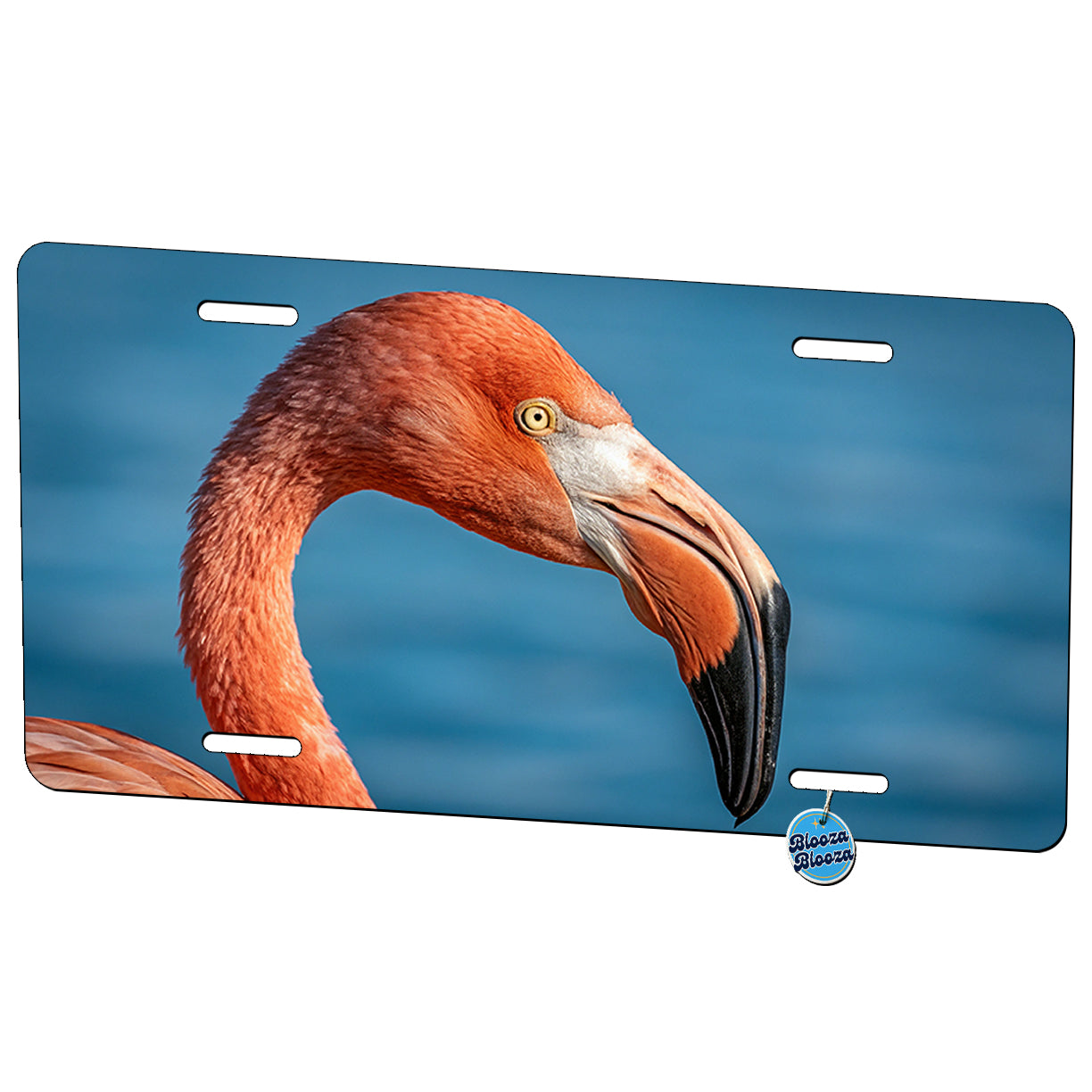 Flamingo Face Blue Background Metal Vanity Novelty Tag License Plate for Trucks Cars SUVs