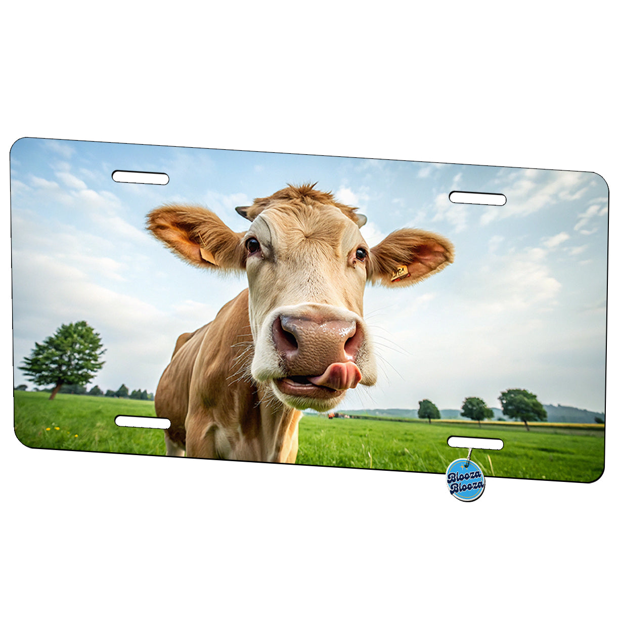 Funny Cow With Tongue Out Metal Vanity Novelty Tag License Plate for Trucks Cars SUVs