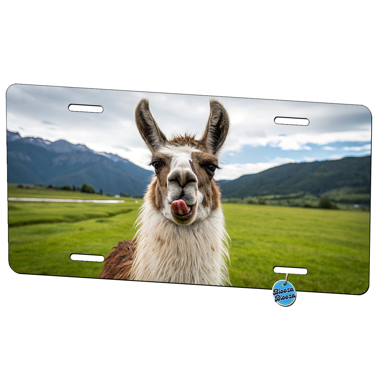 Funny Llama With Tongue Out Metal Vanity Novelty Tag License Plate for Trucks Cars SUVs