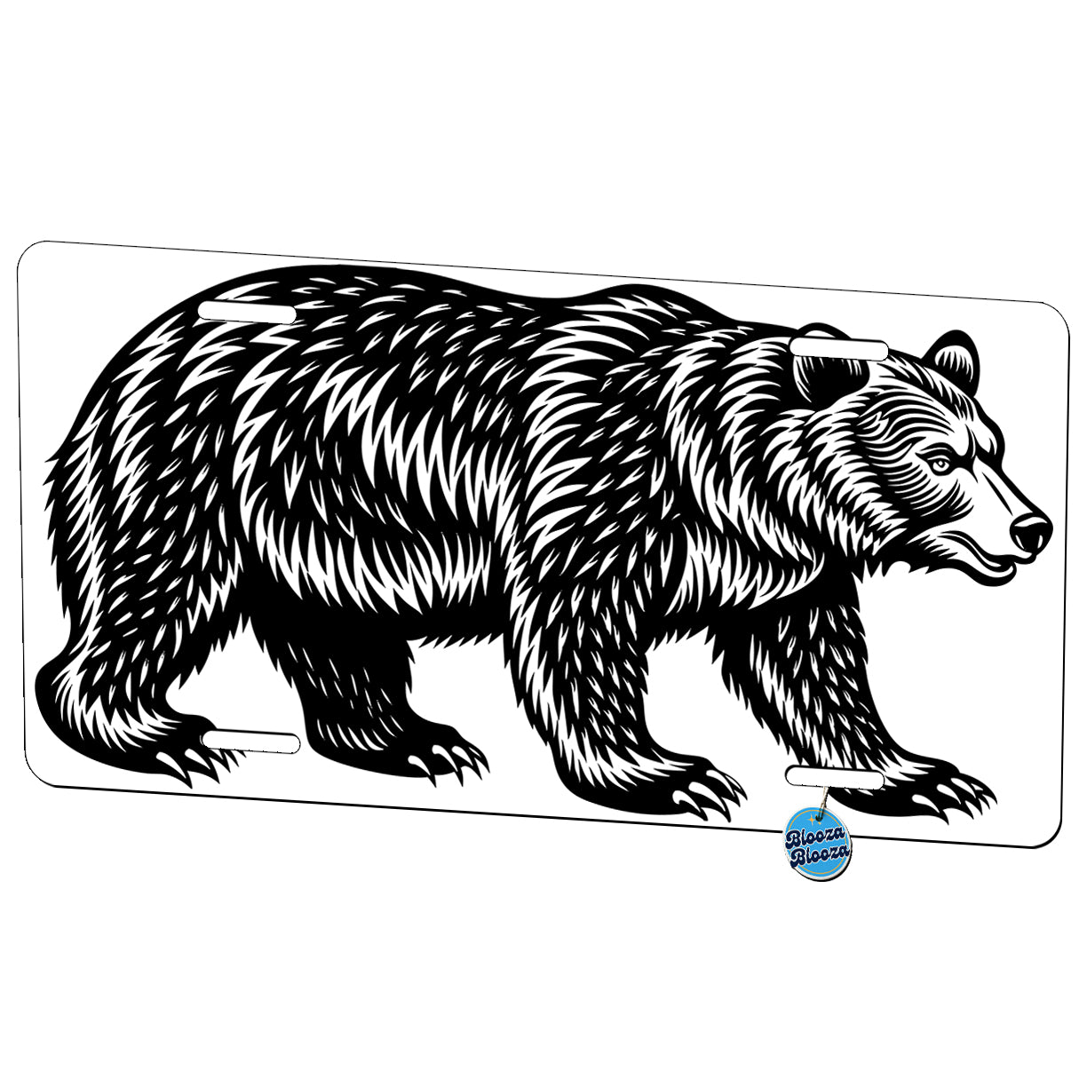 Grizzly Bear Black White Metal Vanity Novelty Tag License Plate for Trucks Cars SUVs
