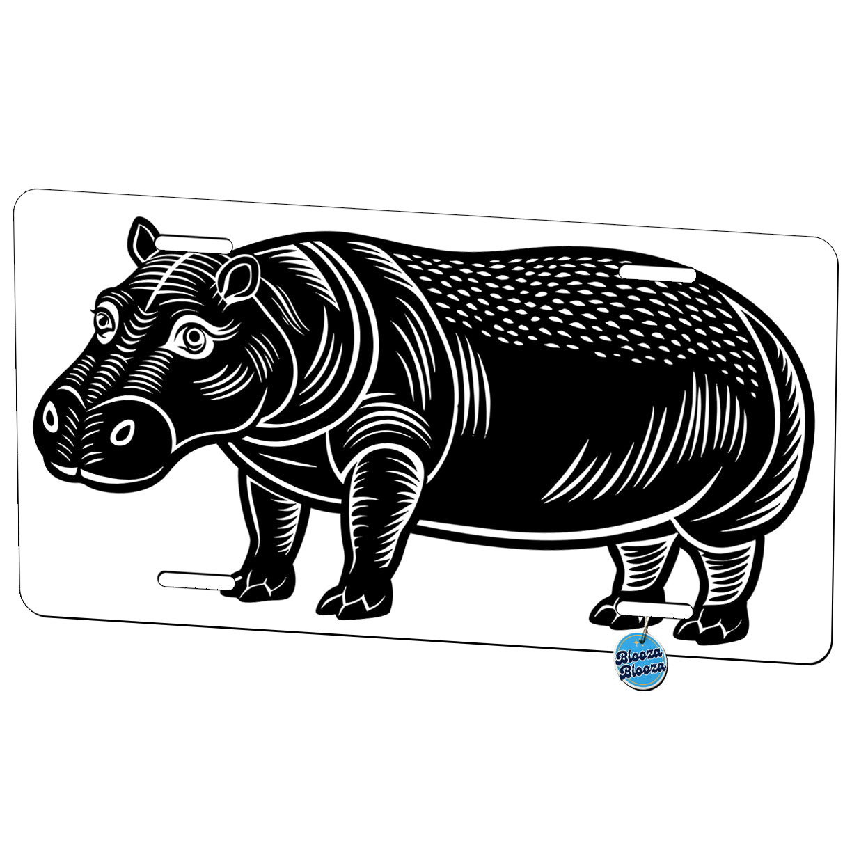 Hippopotamus Black White Metal Vanity Novelty Tag License Plate for Trucks Cars SUVs