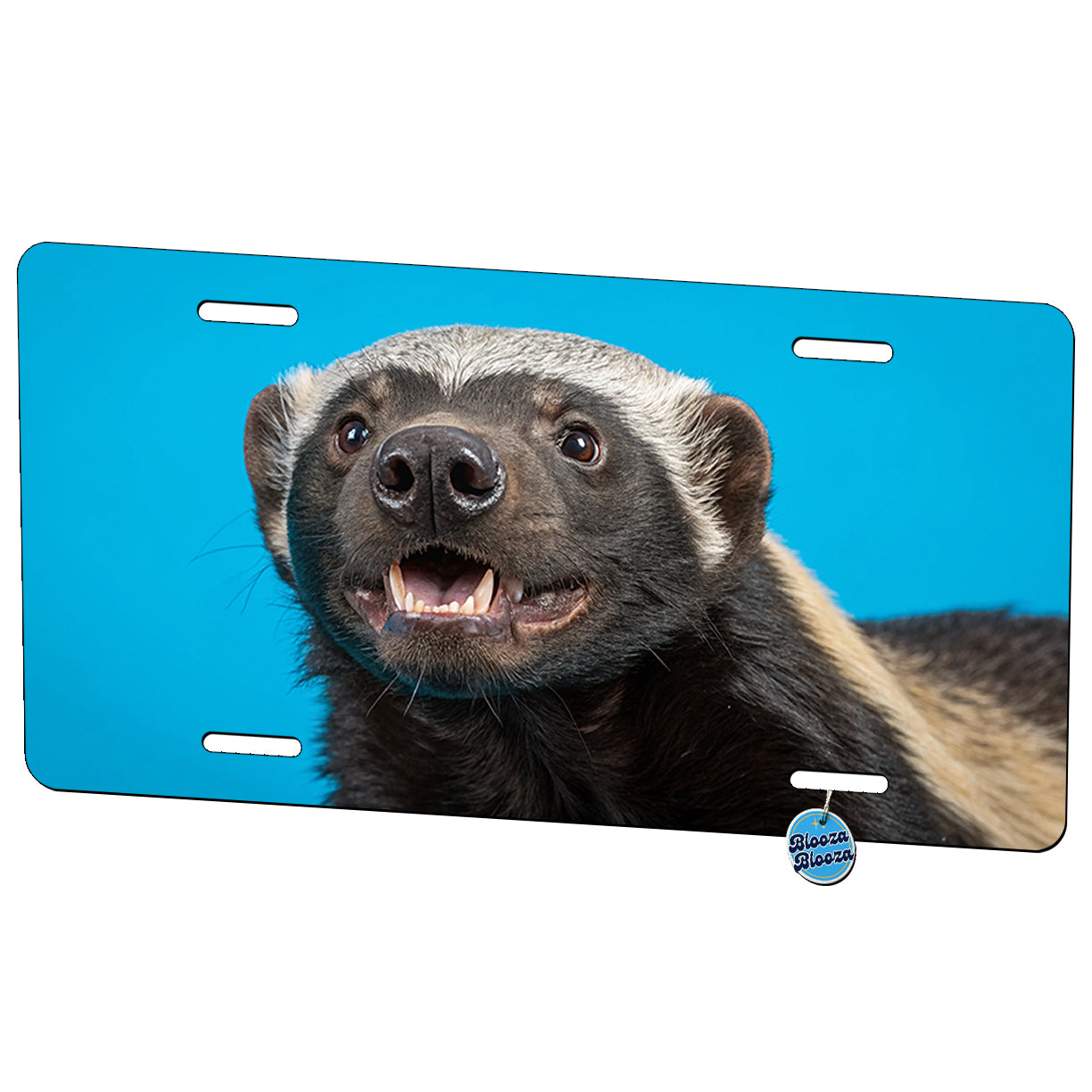 Honey Badger Face Blue Background Metal Vanity Novelty Tag License Plate for Trucks Cars SUVs
