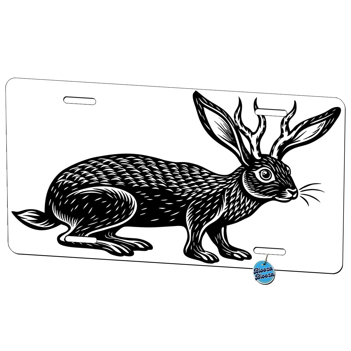 Jackalope Horned Rabbit Black White Metal Vanity Novelty Tag License Plate for Trucks Cars SUVs