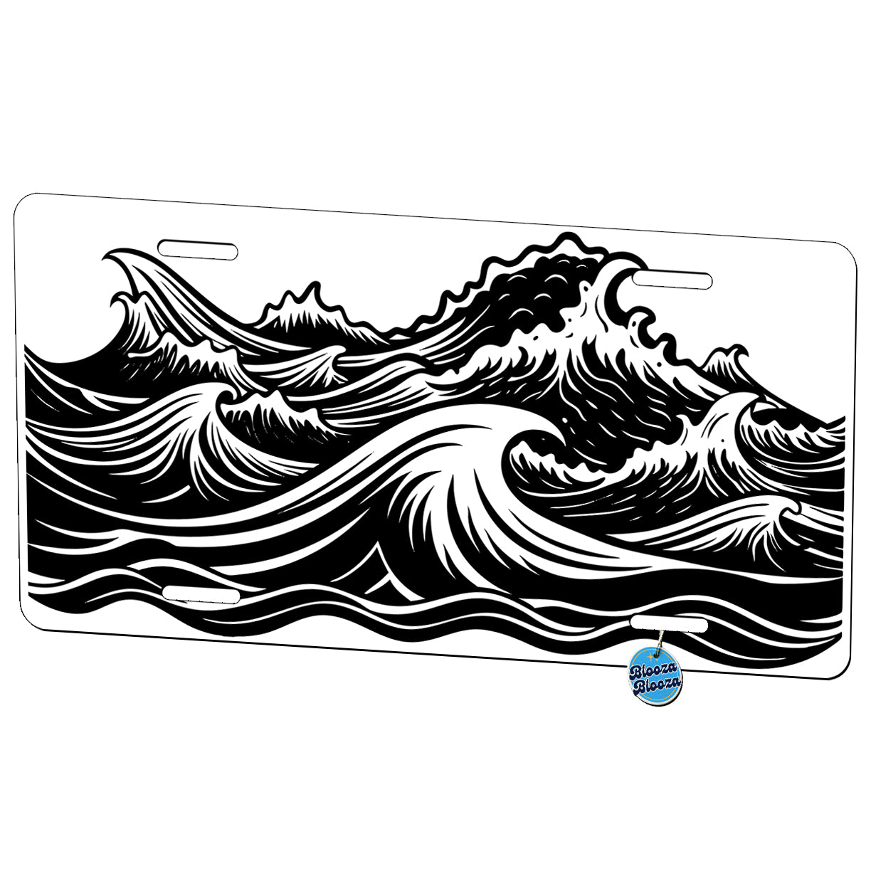 Ocean Waves Black White Metal Vanity Novelty Tag License Plate for Trucks Cars SUVs
