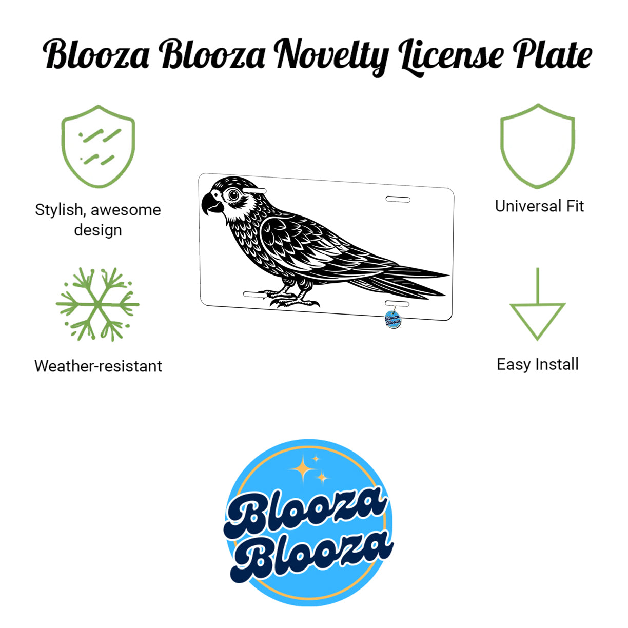 Parrot Black White Metal Vanity Novelty Tag License Plate for Trucks Cars SUVs