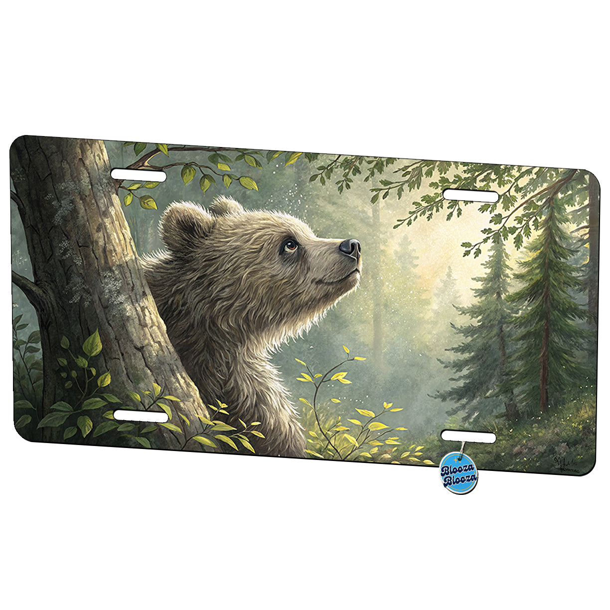 Peeking Bear in the Forest Metal Vanity Novelty Tag License Plate for Trucks Cars SUVs