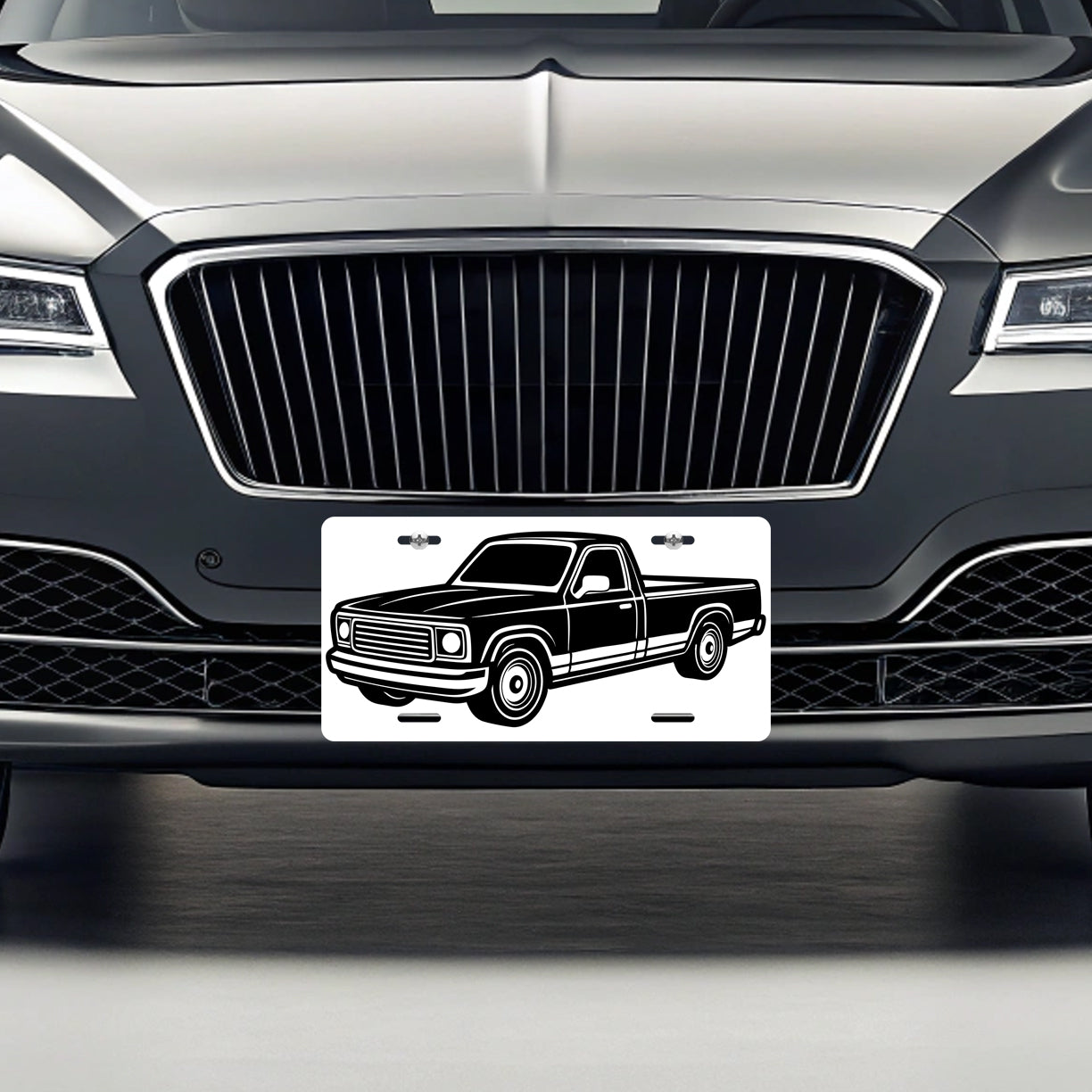 Pickup Truck Black White Metal Vanity Novelty Tag License Plate for Trucks Cars SUVs