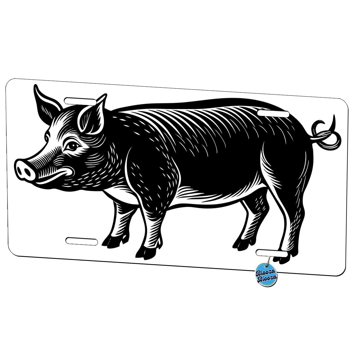 Pig Black White Metal Vanity Novelty Tag License Plate for Trucks Cars SUVs