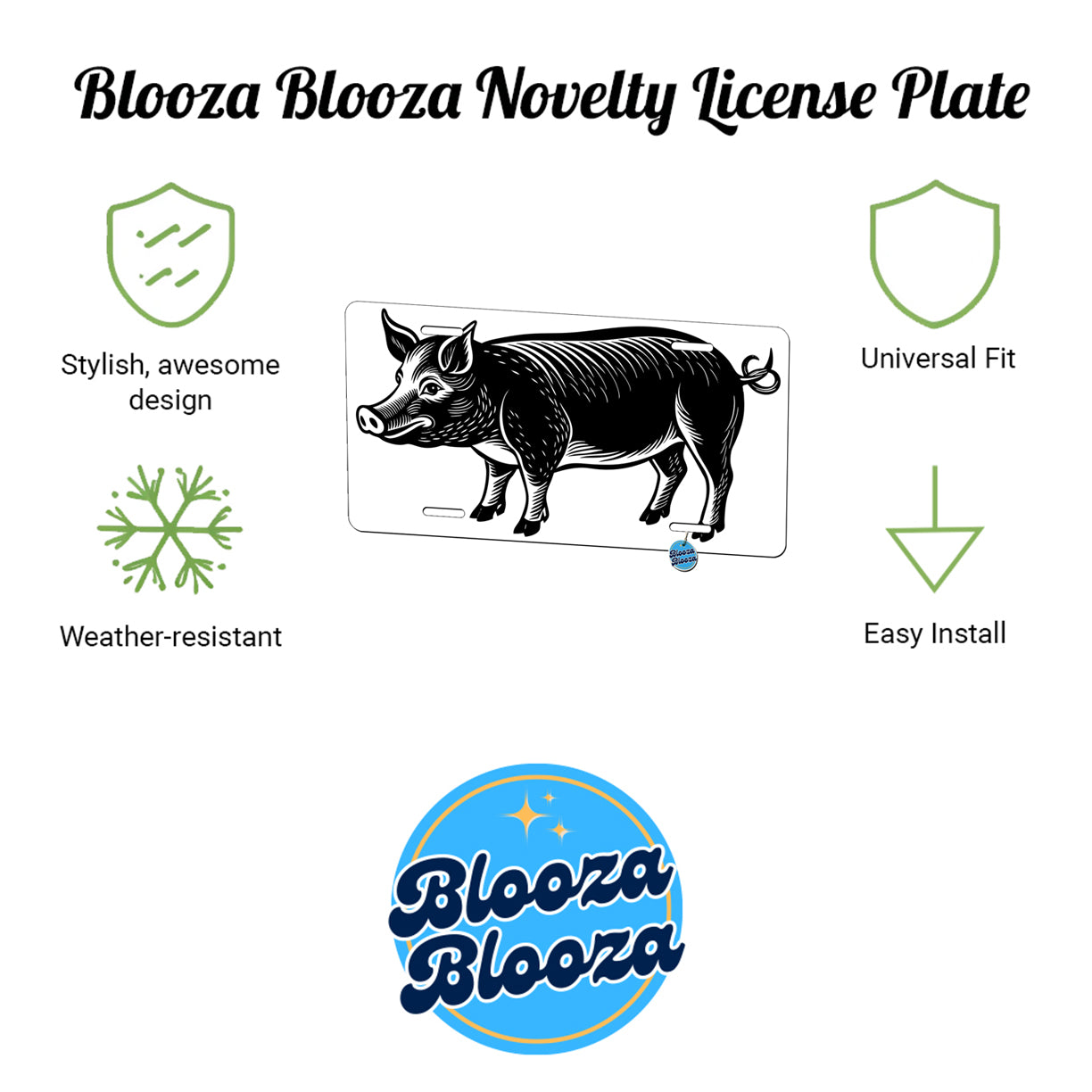 Pig Black White Metal Vanity Novelty Tag License Plate for Trucks Cars SUVs