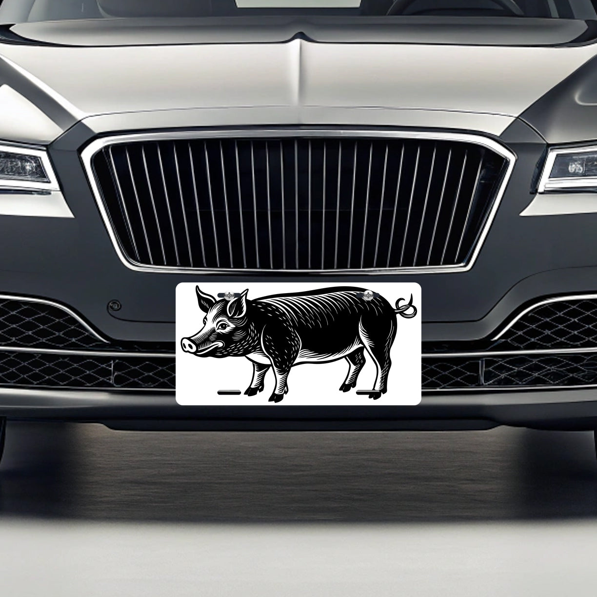 Pig Black White Metal Vanity Novelty Tag License Plate for Trucks Cars SUVs