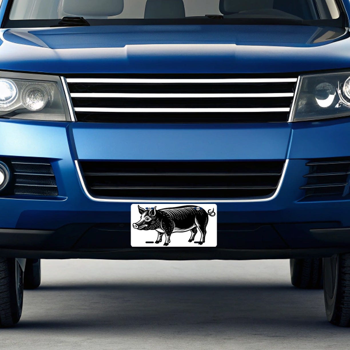 Pig Black White Metal Vanity Novelty Tag License Plate for Trucks Cars SUVs