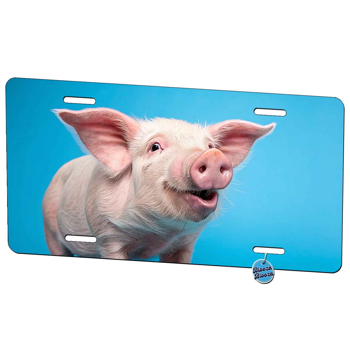 Pig Face Blue Background Metal Vanity Novelty Tag License Plate for Trucks Cars SUVs