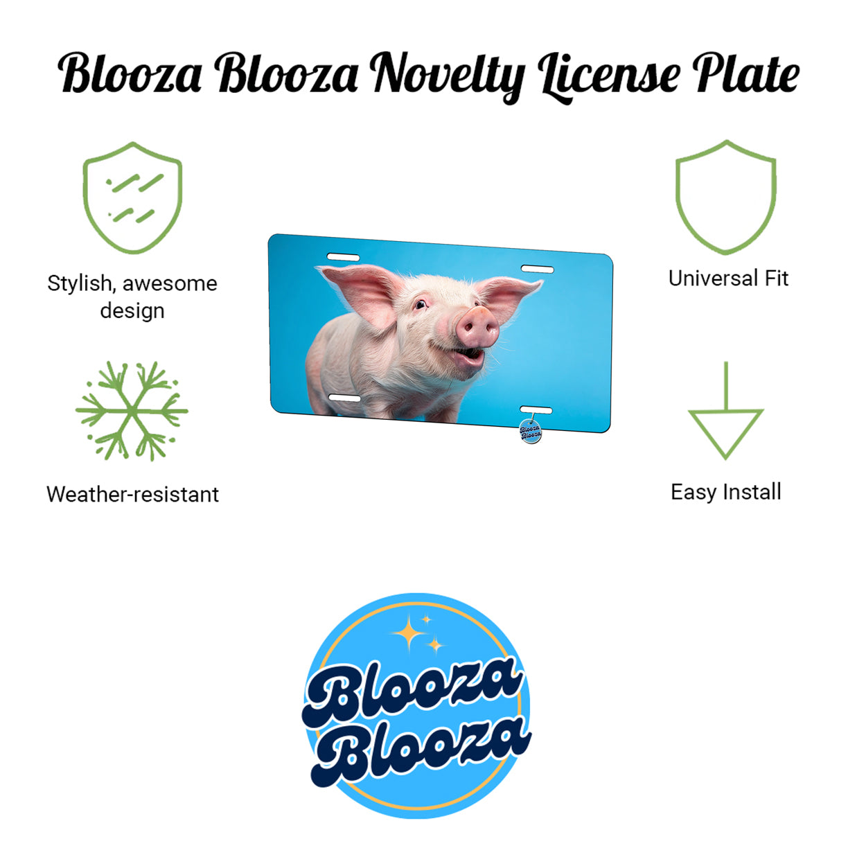 Pig Face Blue Background Metal Vanity Novelty Tag License Plate for Trucks Cars SUVs